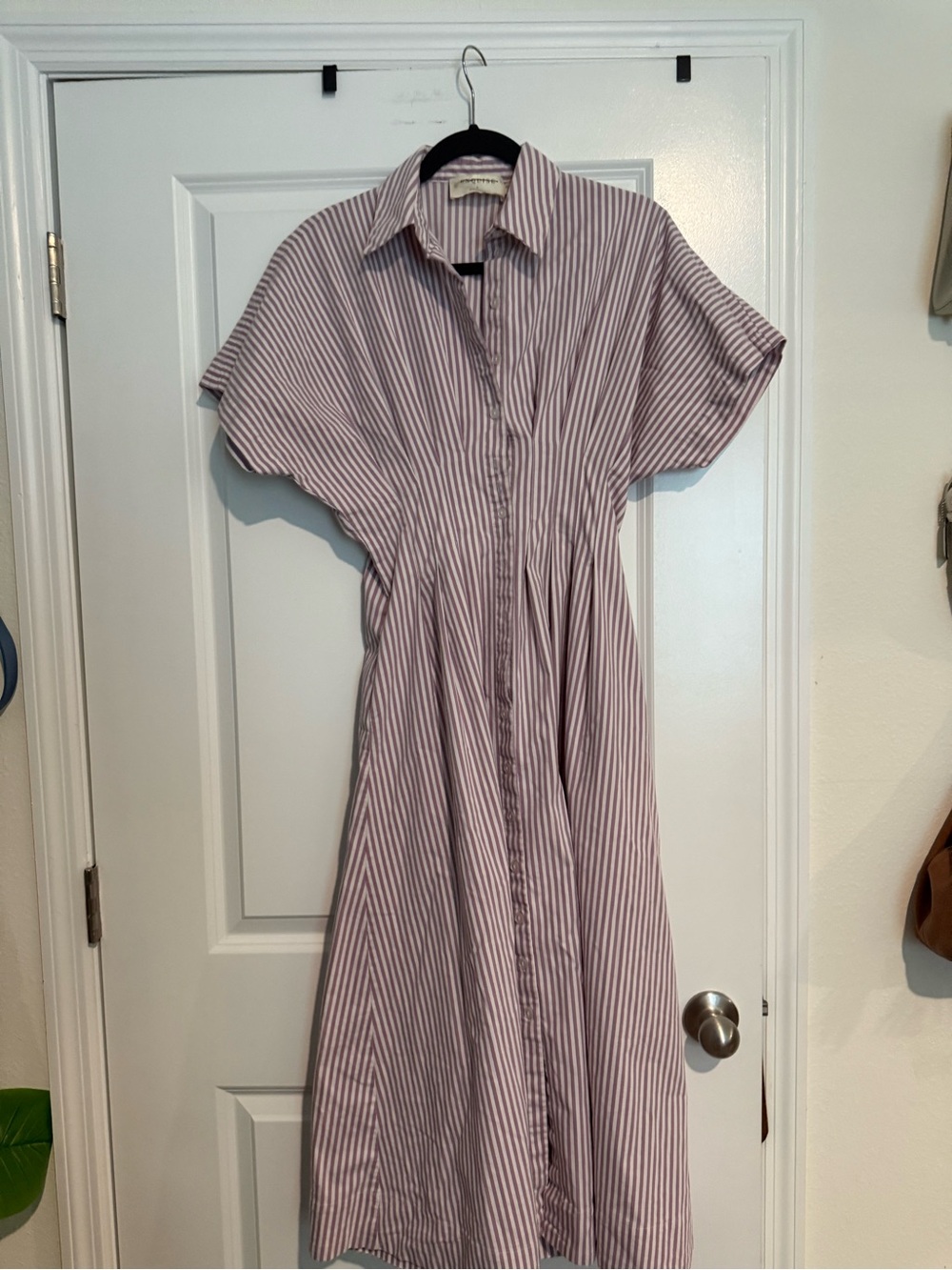Exquise Anthropologie Tobie striped purple Button-Front Maxi Shirt Dress